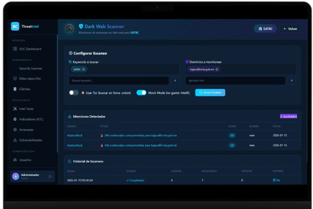 Captura de Dark Web Scanner
